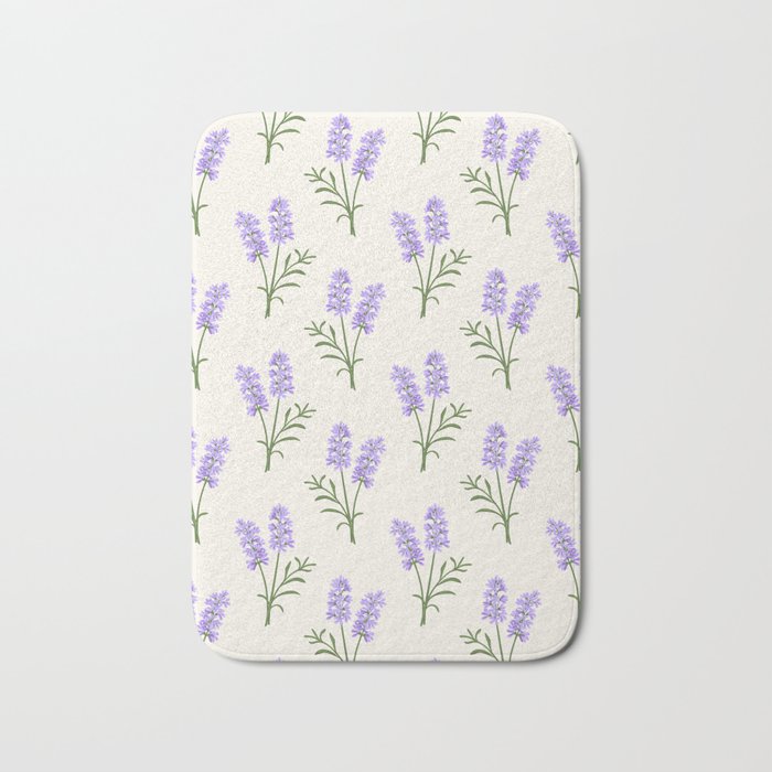 Hand drawn vector seamless pattern of  violet lavender flowers Bath Mat