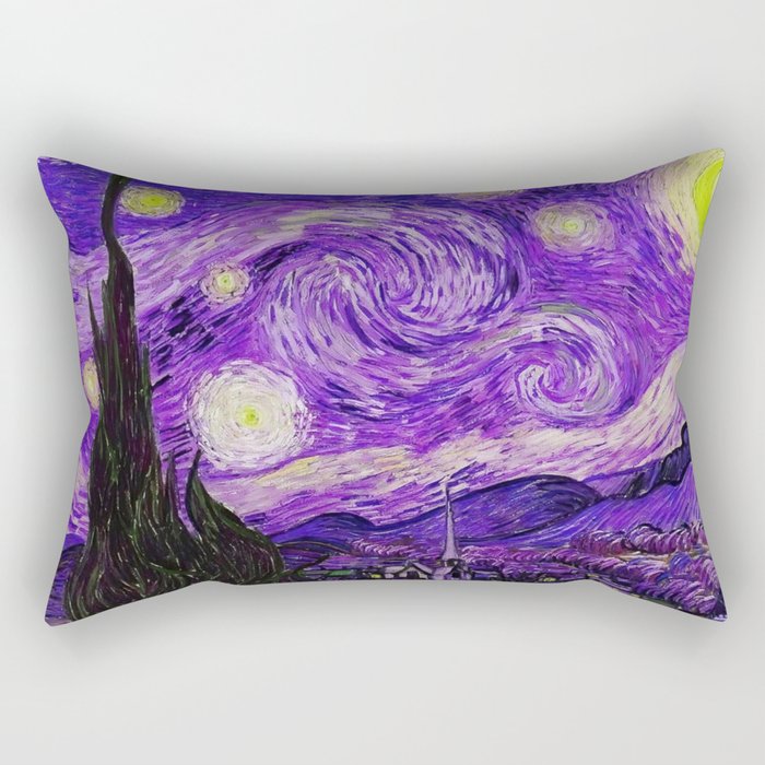 The Starry Night - La Nuit étoilée oil-on-canvas post-impressionist landscape masterpiece painting in alternate purple by Vincent van Gogh Rectangular Pillow