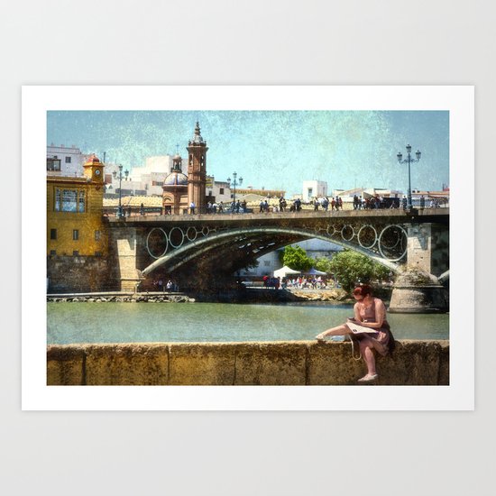 Relaxing by the river Guadalquivir, Sevilla Art Print