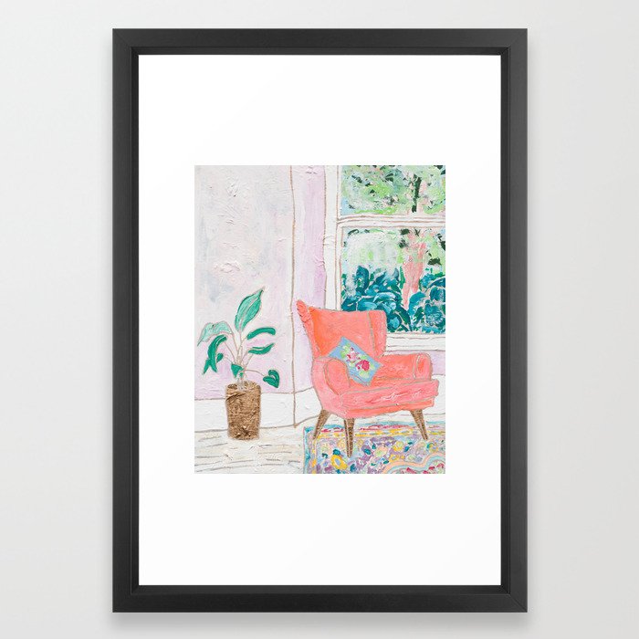 A Room With A View Pink Armchair By The Window Framed Art Print