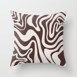 70s Liquid Swirl in Brown + Cream  Throw Pillow