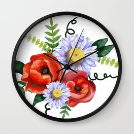 Poppies and Daises Digital Bouquet  Wall Clock