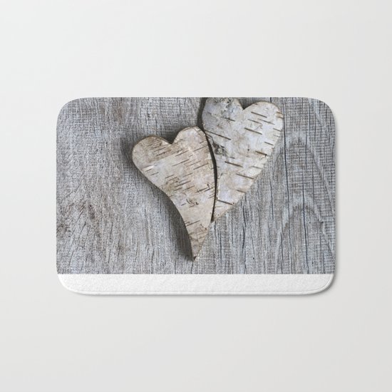 two wooden hearts love symbol Bath Mat