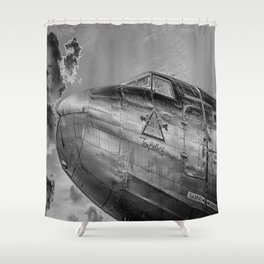 Airplane Vintage Flight Jet Pilot Fly Black White Print Shower Curtain