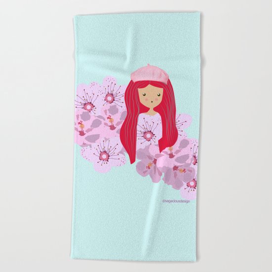 Girl on flowers Beach Towel