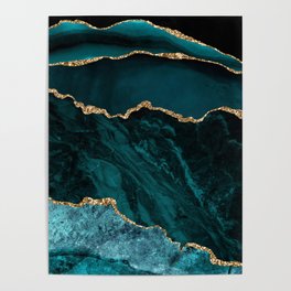 Teal Blue Emerald Marble Landscapes Poster