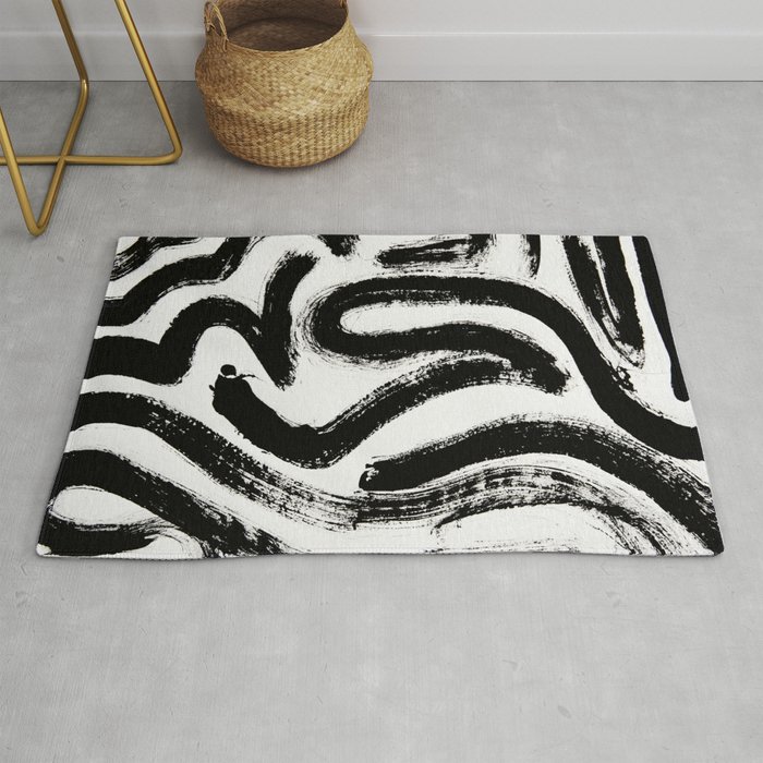 Black and White Abstract Pattern 1: A minimal black and white pattern by Alyssa Hamilton Art Rug