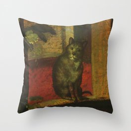 Cat in the art – Aertsen – vegetable and fruit stand- detail Throw Pillow