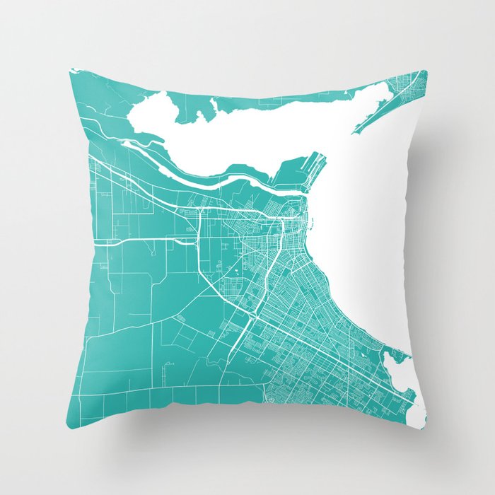 Corpus Christi map turquoise Throw Pillow