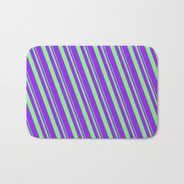 [ Thumbnail: Light Green and Purple Colored Lines Pattern Bath Mat ]