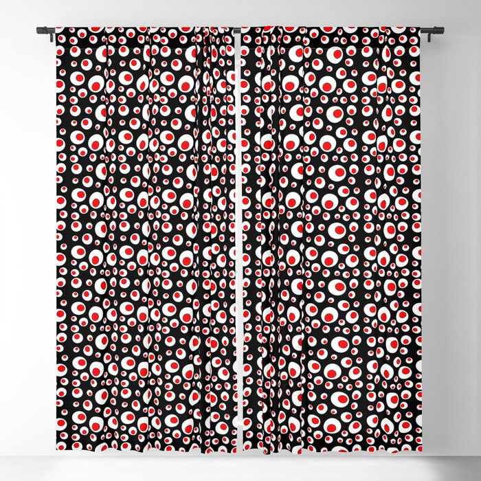 White Circles On Black Blackout Curtain, Red And White Geometric Curtains
