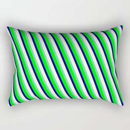 [ Thumbnail: Aquamarine, Lime, Dark Blue & Beige Colored Lined/Striped Pattern Rectangular Pillow ]