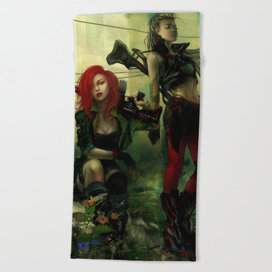 Hot pepper - Sci-fi soldier girls with weapons Beach Towel