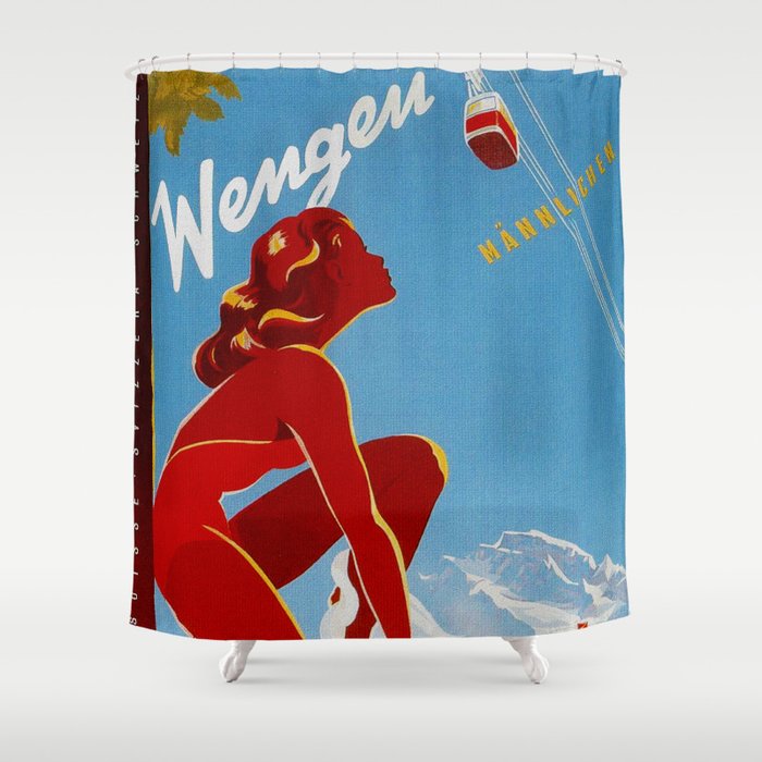 Wengen Switzerland Vintage Travel Shower Curtain By Yesteryears Wengen Switzerland Vintage Travel Shower Curtain