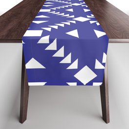 Navy Blue Tiles Retro Pattern Abstract Tiled Moroccan Art Table Runner