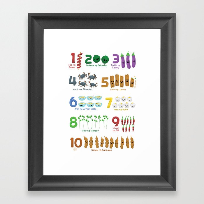 Learn Filipino Food Numbers 1 to 10, Tagalog Framed Art Print