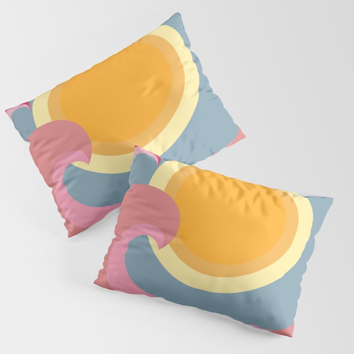 Overflow - Colourful Minimalistic Retro Style Double Wave Sunset Pillow Sham