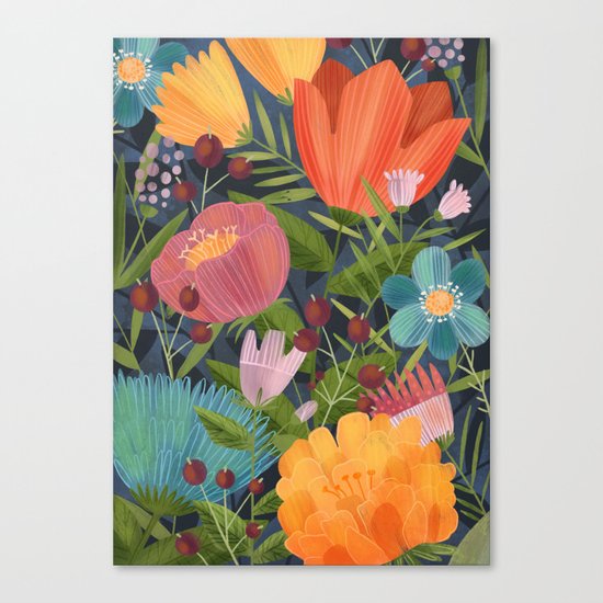 Flowers on Blue Canvas Print