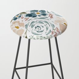 Blue Hydrangeas, Anemones, and Ranunculuses Loose Florals Watercolor Painting Bar Stool