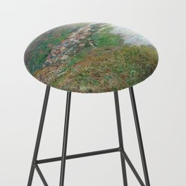 French Impressionist Landscape Painting of Cliffs and Town by Claude Monet Bar Stool