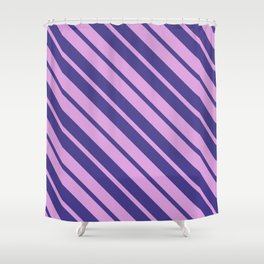 [ Thumbnail: Plum and Dark Slate Blue Colored Lines/Stripes Pattern Shower Curtain ]