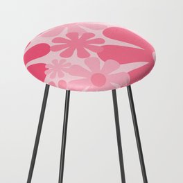Retro 60s 70s Flowers - Vintage Style Floral Pattern Pink Counter Stool