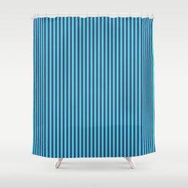 [ Thumbnail: Turquoise and Dark Slate Blue Colored Stripes Pattern Shower Curtain ]