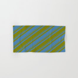 [ Thumbnail: Blue and Green Colored Striped Pattern Hand & Bath Towel ]
