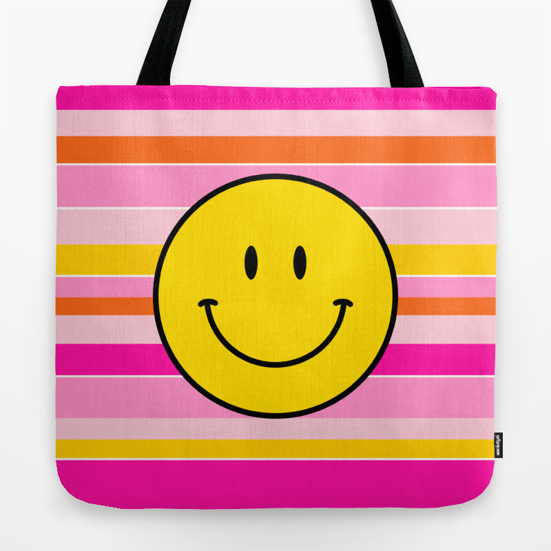 Smiley Smile Happy Yellow Face Grocery Travel Reusable Tote Bag 