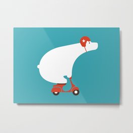 Polar bear on scooter Metal Print