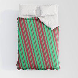 [ Thumbnail: Crimson and Green Colored Lines/Stripes Pattern Comforter ]