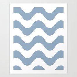 Minimalist Modern Pastel Ripple Pattern, Abstract Waves in White and Classic Ocean Blue Art Print