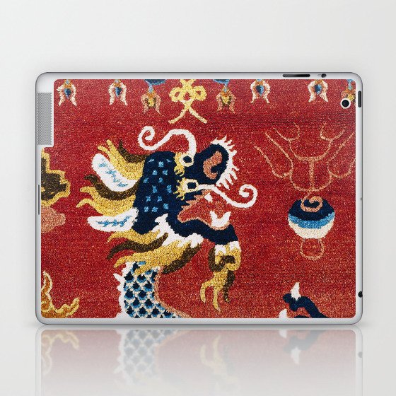 Ningxia Blue Dragon Red Background Rug Print Laptop & iPad Skin