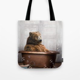 Bear with Rubber Ducky in Vintage Bathtub Tote Bag