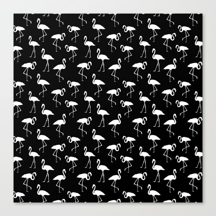 Black And White flamingo silhouettes seamless pattern  Canvas Print