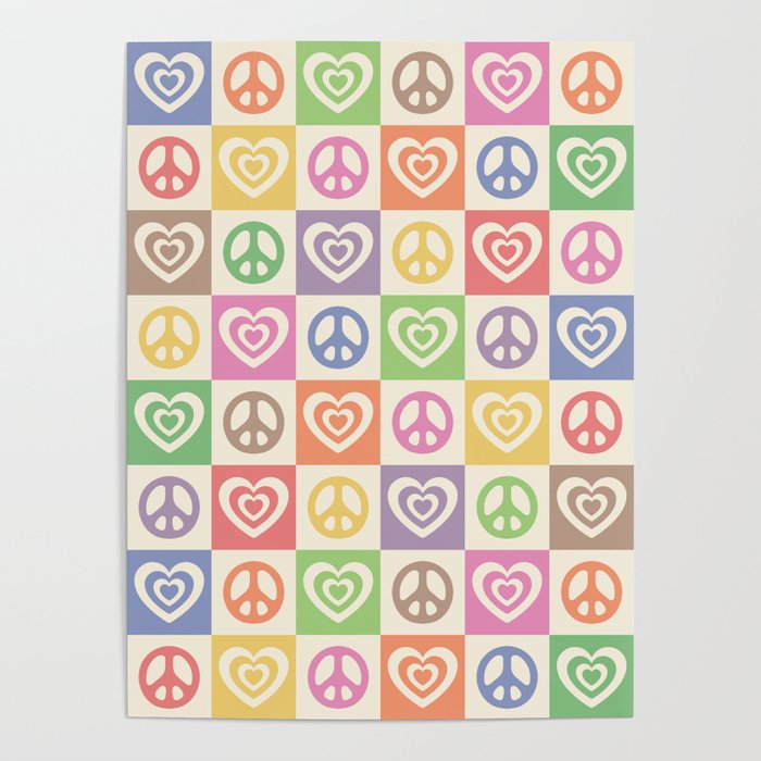 Peace and Love Rainbow Pride Checker  Poster