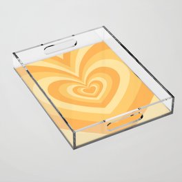 Muted Pastel Yellow Psychedelic Hearts Pattern Acrylic Tray