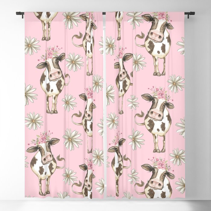 Country Chic Pink Cow Pattern Blackout Curtain