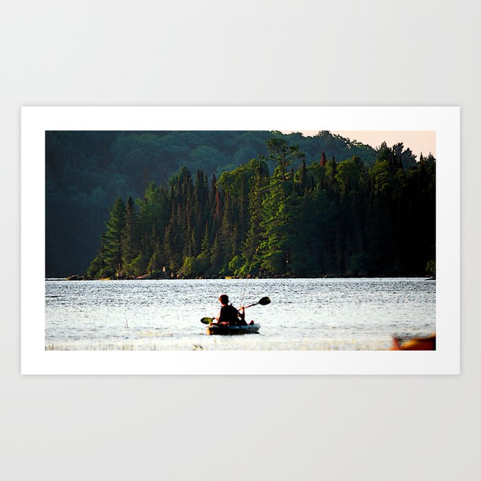 Kid fishing on kayak Art Print