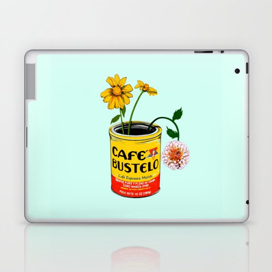 Coffee and Flowers for Breakfast in Turquoise  Laptop & iPad Skin