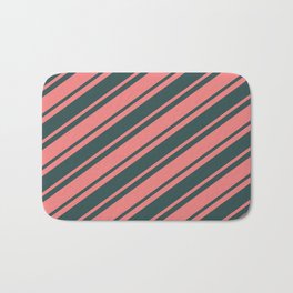 [ Thumbnail: Dark Slate Gray and Light Coral Colored Pattern of Stripes Bath Mat ]