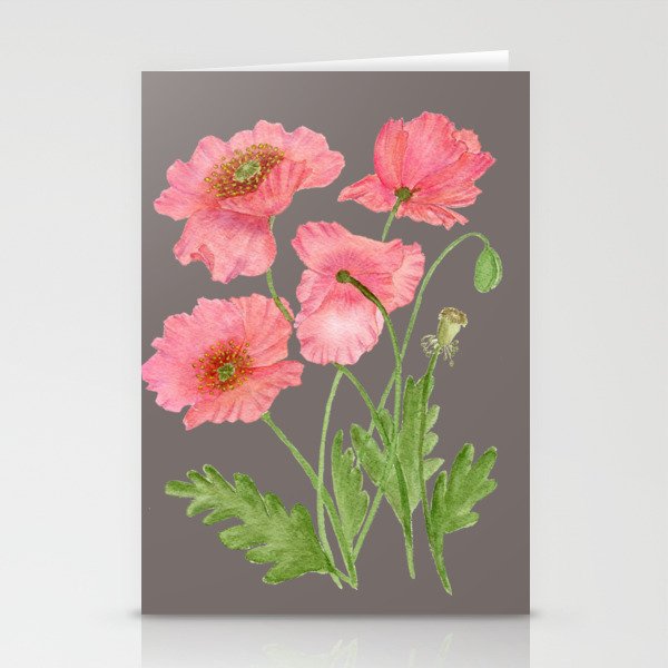 Coral poppies Stationery Cards