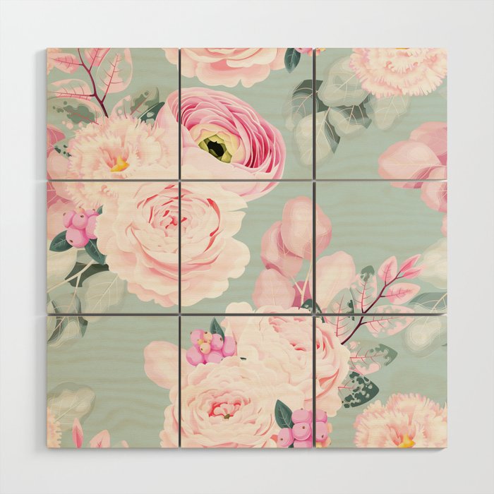 Pastel Pink Floral Morning Mists Wood Wall Art