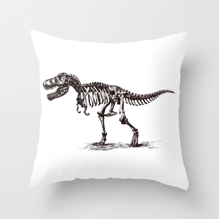 Dinosaur Skeleton in Ballpoint Throw Pillow