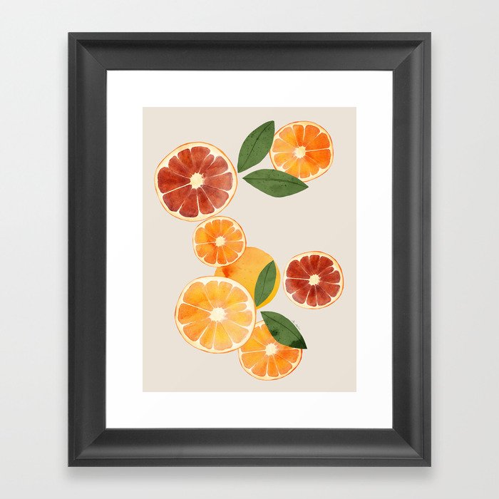 sliced oranges spring watercolor Framed Art Print