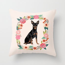 miniature pinscher floral wreath dog breed pet portrait pure breed dog lovers Throw Pillow