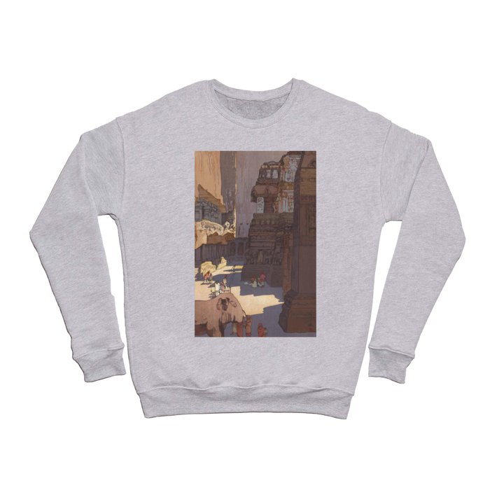 Hiroshi Yoshida, Kailasa Temple, Ellora, India - Vintage Japanese Woodblock Print Art Crewneck Sweatshirt