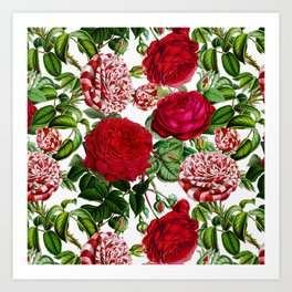 Vintage & Shabby Chic - Red Roses Retro Flower Garden Pattern Art Print