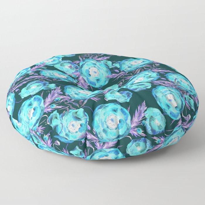 Abstract Poppy Pattern Blue And Black Floor Pillow