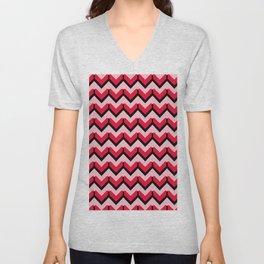 Coral Pink Chevron Geometric Abstract Pattern V Neck T Shirt